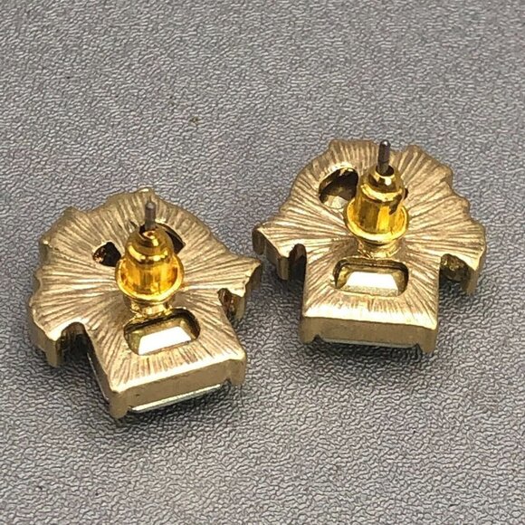 3/$30 Rhinestone Earrings Brown Gold Tone Studs Small Dainty Fancy Elegant - Picture 4 of 9